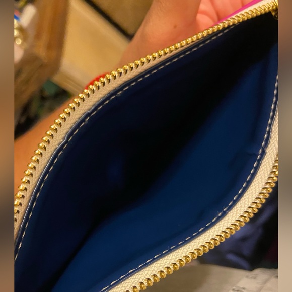 Kate Spade small zip patent bag stripes colorful 8.5”x 5” - Picture 7 of 8